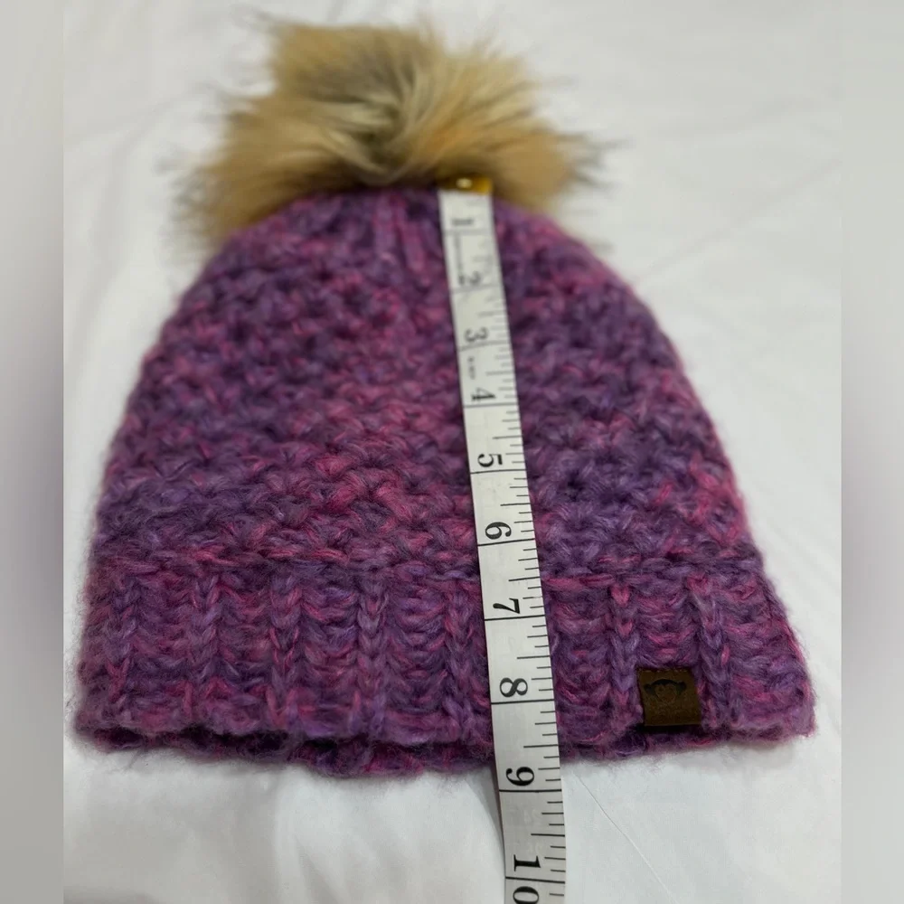 Appaman Kids Purple Knit Beanie Hat Faux Fur Pom Size Large (8–10Y)